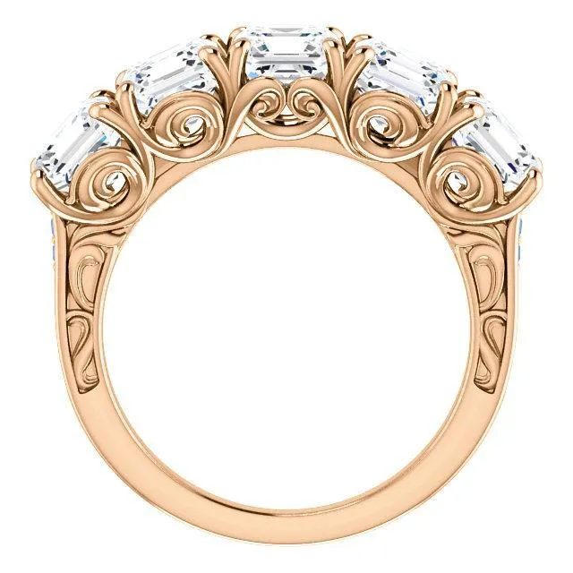 Estella Asscher Moissanite Filigree Scrolls Engagement Band