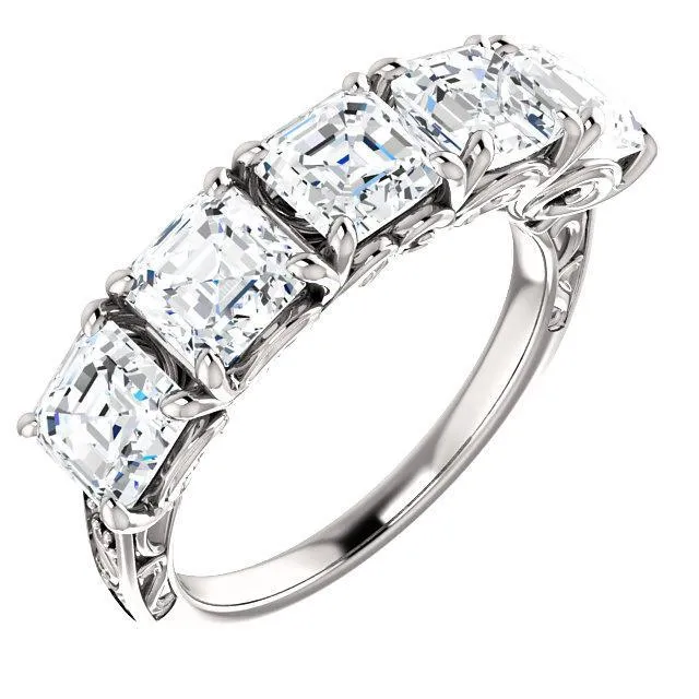 Estella Asscher Moissanite Filigree Scrolls Engagement Band