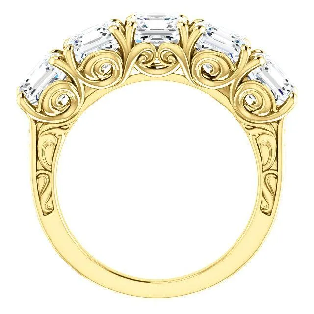 Estella Asscher Moissanite Filigree Scrolls Engagement Band