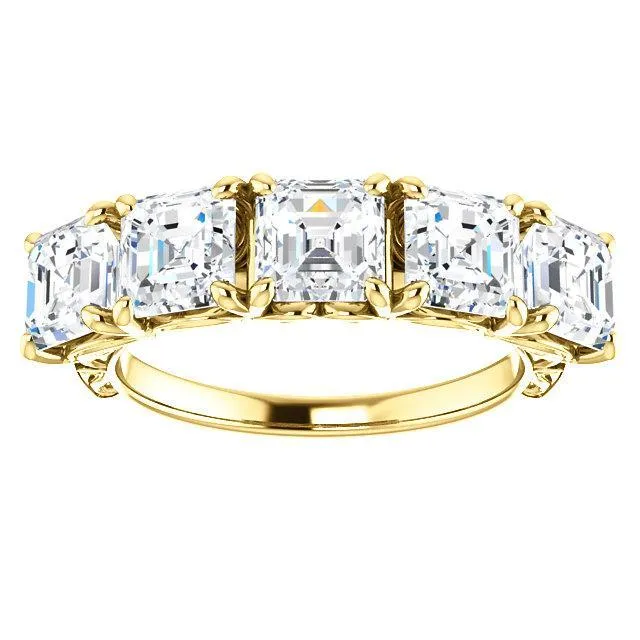 Estella Asscher Moissanite Filigree Scrolls Engagement Band