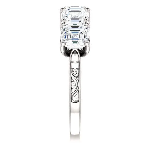 Estella Asscher Moissanite Filigree Scrolls Engagement Band