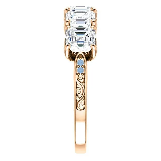 Estella Asscher Moissanite Filigree Scrolls Engagement Band