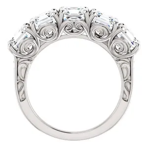 Estella Asscher Moissanite Filigree Scrolls Engagement Band