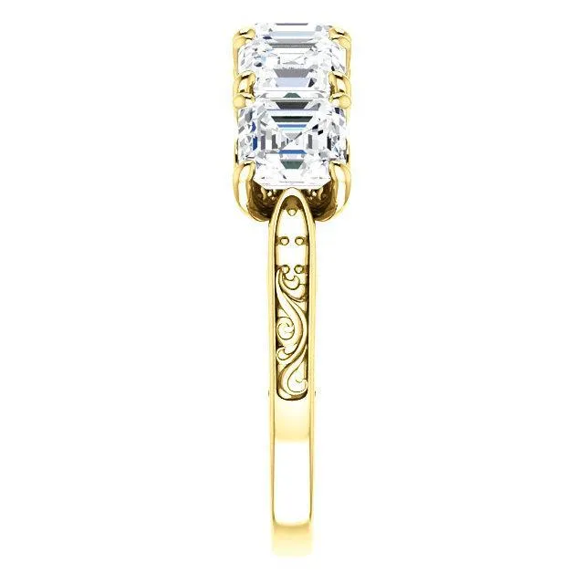 Estella Asscher Moissanite Filigree Scrolls Engagement Band