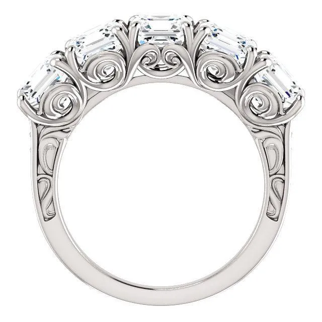 Estella Asscher Moissanite Filigree Scrolls Engagement Band