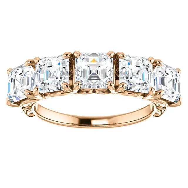 Estella Asscher Moissanite Filigree Scrolls Engagement Band