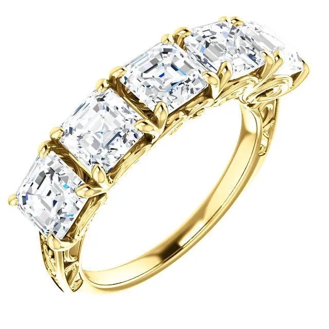 Estella Asscher Moissanite Filigree Scrolls Engagement Band