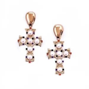 Evianna Pearl Cross Earrings