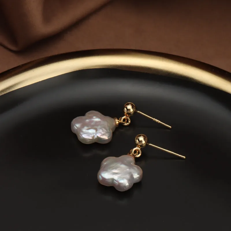Exquisite Plum Blossom Baroque Pearl Stud Earrings
