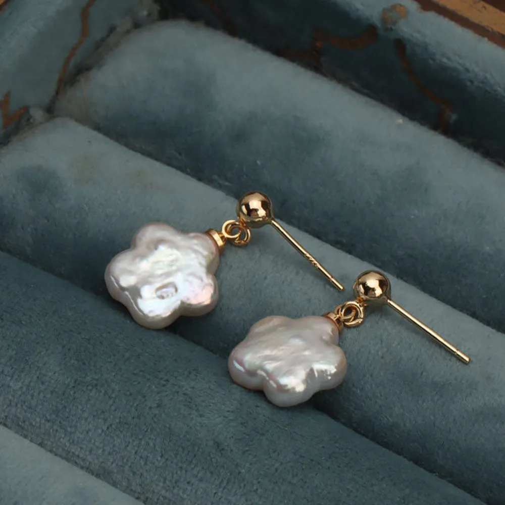 Exquisite Plum Blossom Baroque Pearl Stud Earrings