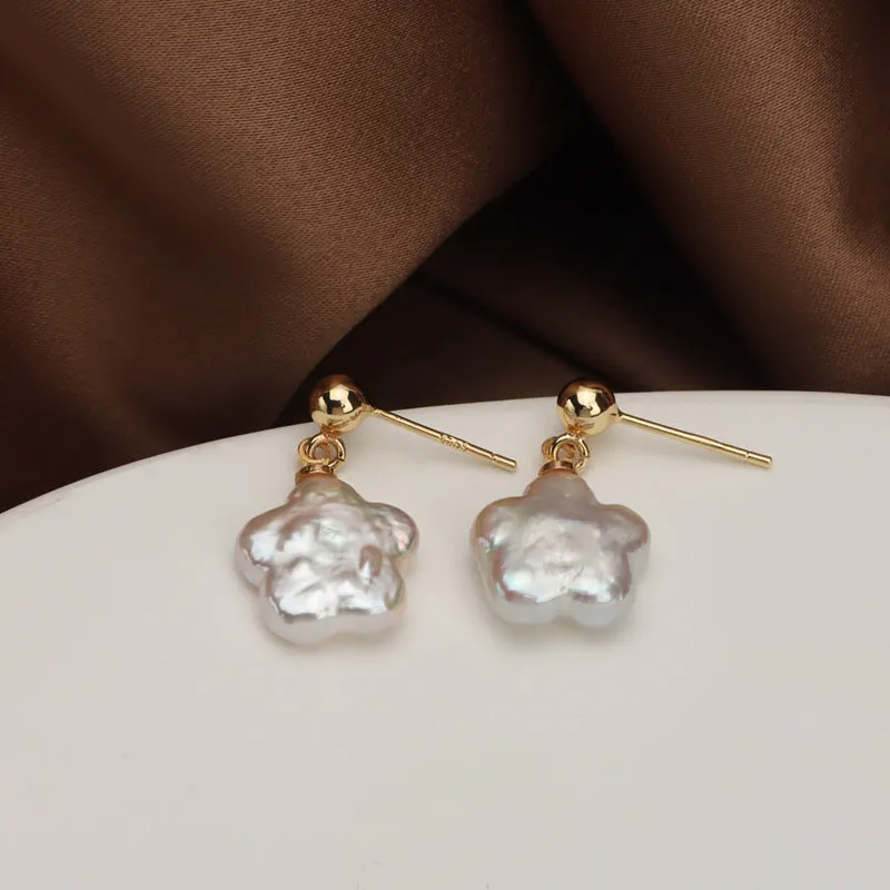 Exquisite Plum Blossom Baroque Pearl Stud Earrings