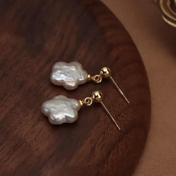 Exquisite Plum Blossom Baroque Pearl Stud Earrings