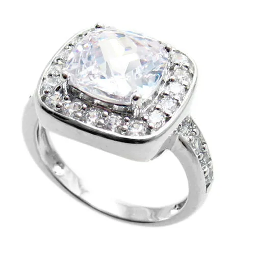 Exquisite Timeless Square Cut Clear CZ Classic Cocktail Ring in Sterling Silver.