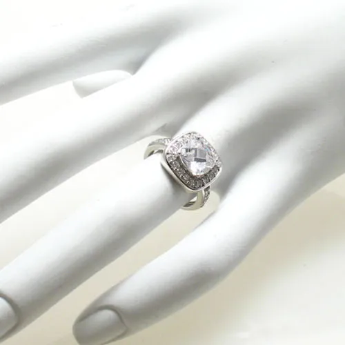 Exquisite Timeless Square Cut Clear CZ Classic Cocktail Ring in Sterling Silver.