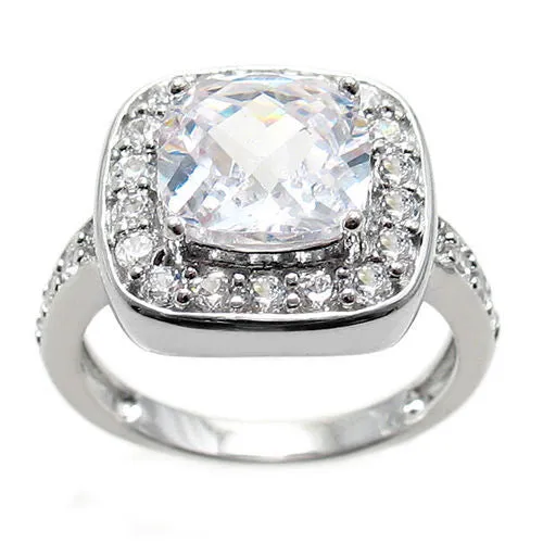 Exquisite Timeless Square Cut Clear CZ Classic Cocktail Ring in Sterling Silver.