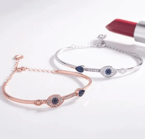 Eye Shape Diamond Bracelet In Sterling Silver