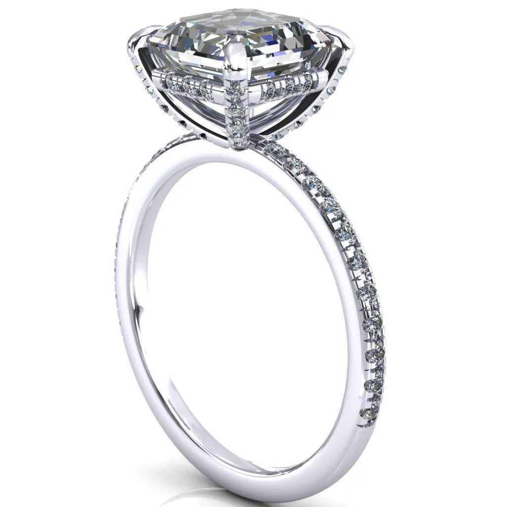 Ezili Asscher Moissanite 4 Claw Prong Micro Pave Diamond Sides Engagement Ring