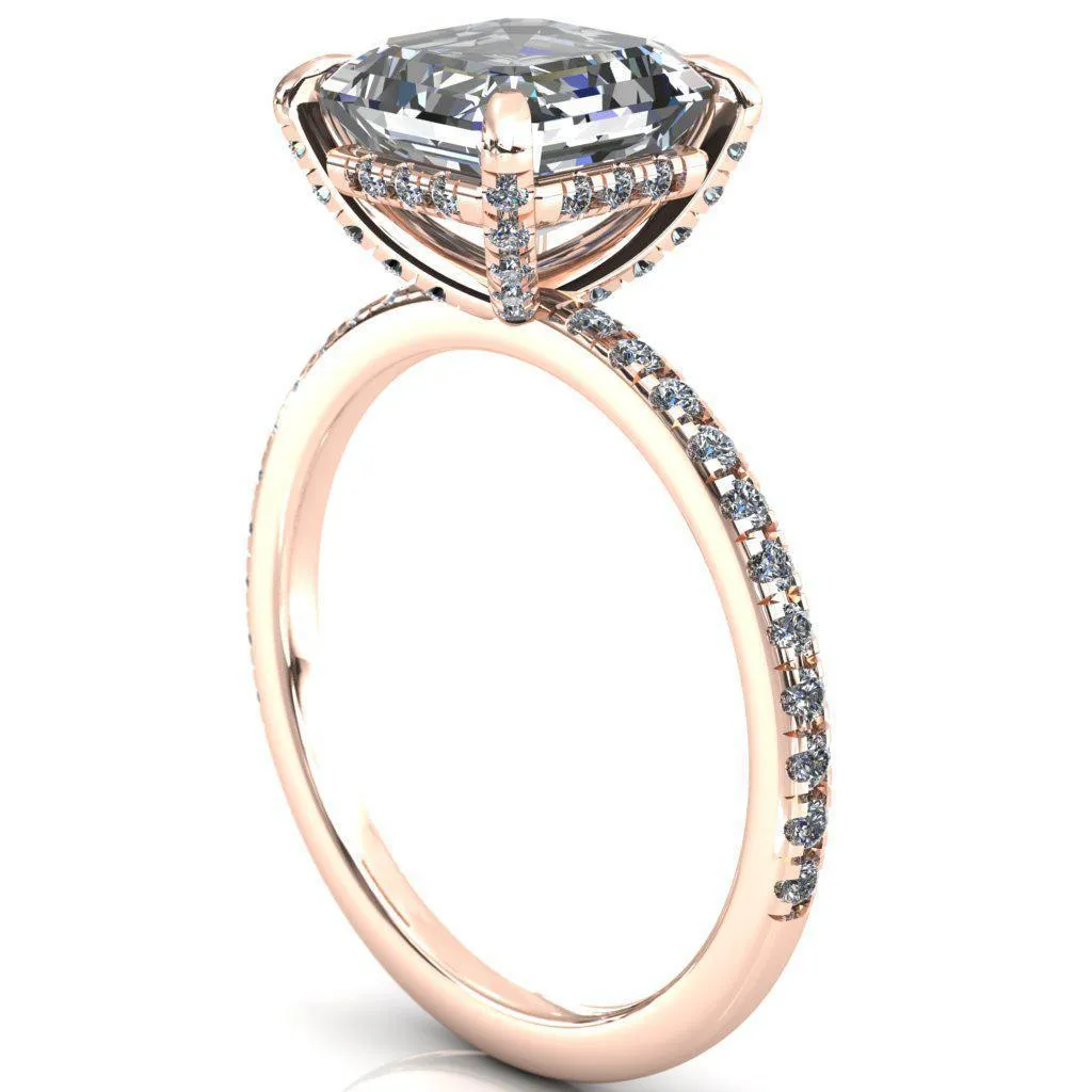 Ezili Asscher Moissanite 4 Claw Prong Micro Pave Diamond Sides Engagement Ring