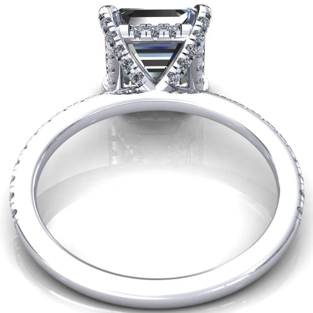 Ezili Asscher Moissanite 4 Claw Prong Micro Pave Diamond Sides Engagement Ring
