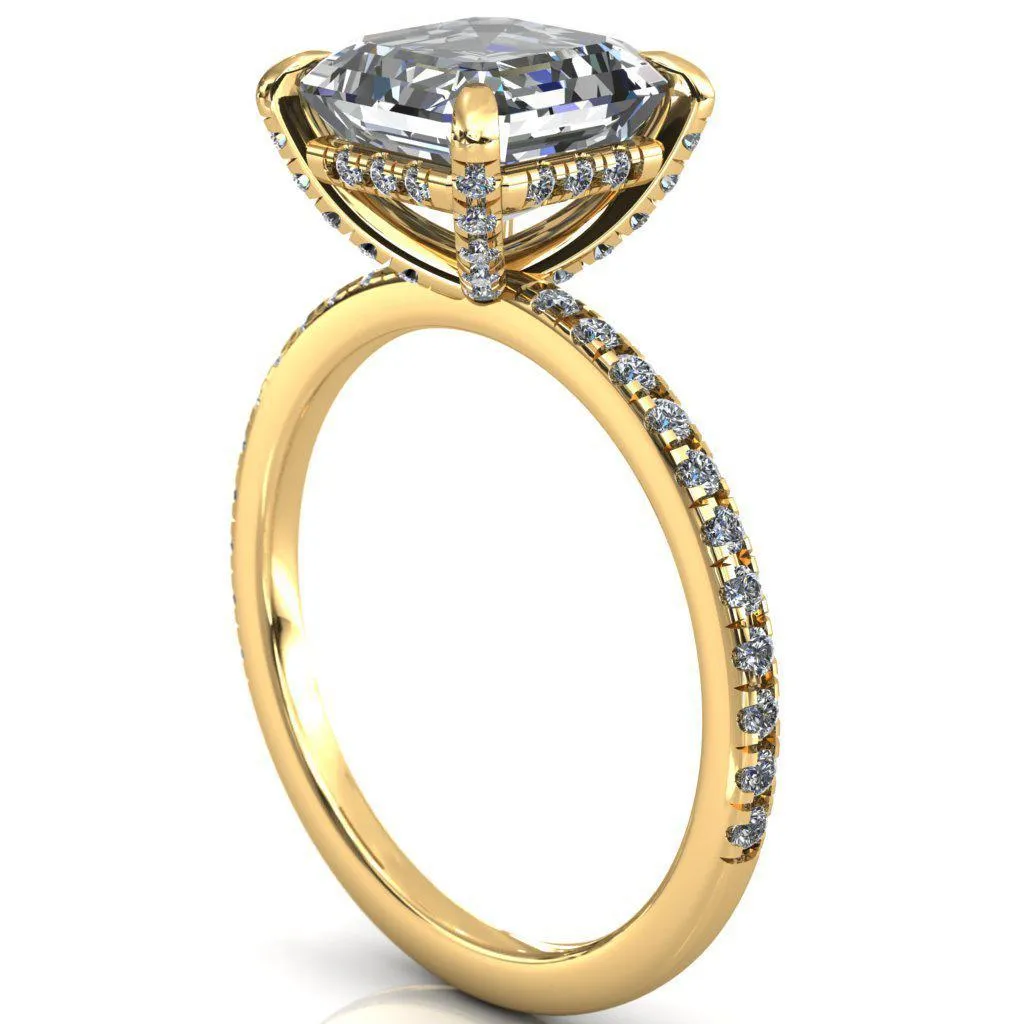 Ezili Asscher Moissanite 4 Claw Prong Micro Pave Diamond Sides Engagement Ring