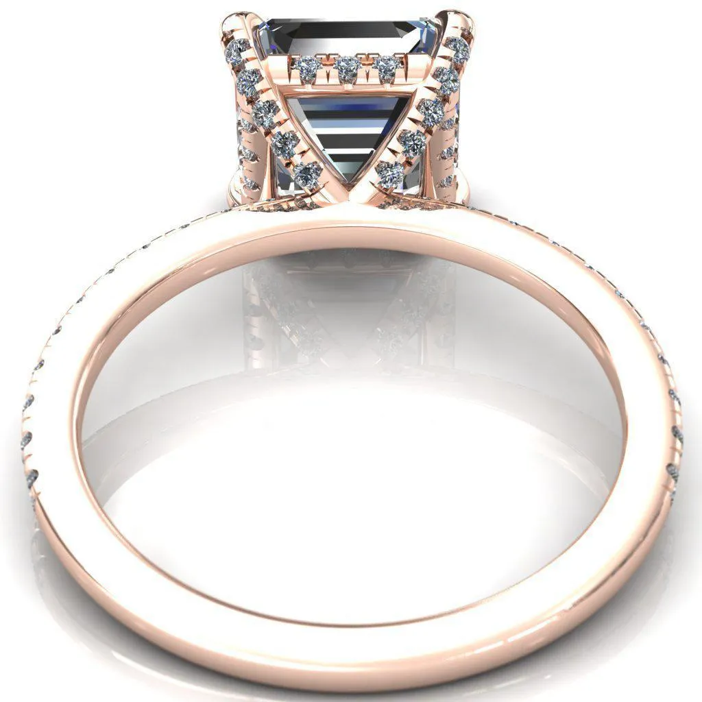 Ezili Asscher Moissanite 4 Claw Prong Micro Pave Diamond Sides Engagement Ring