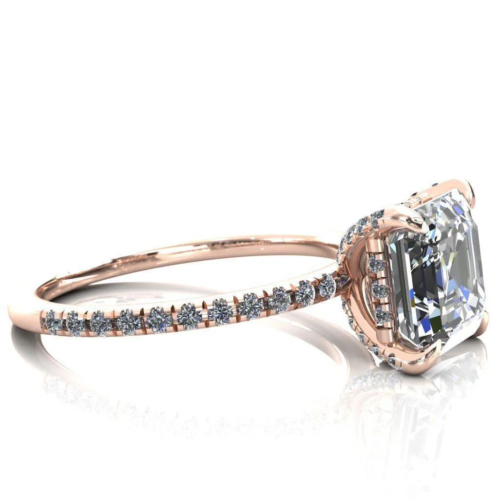 Ezili Asscher Moissanite 4 Claw Prong Micro Pave Diamond Sides Engagement Ring
