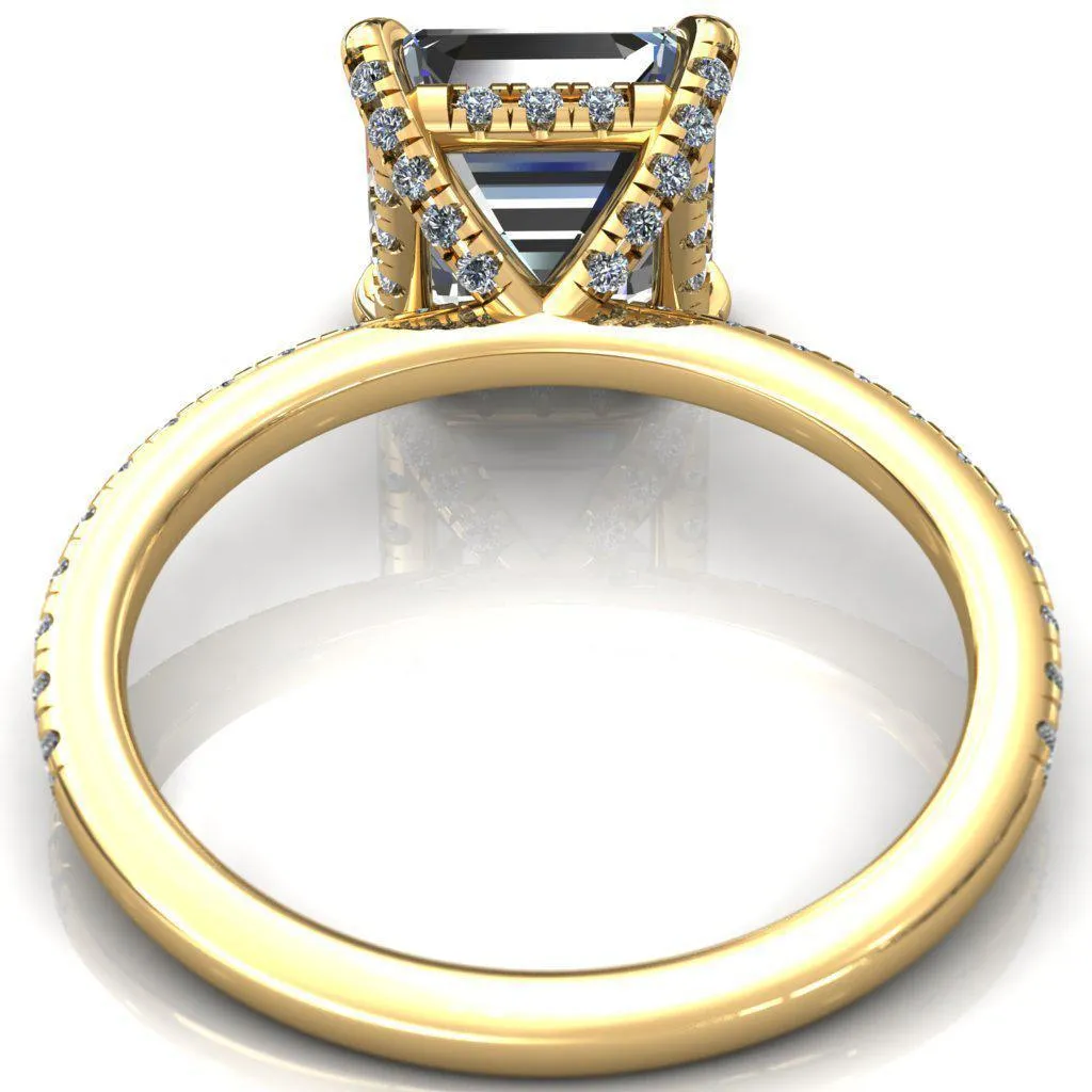 Ezili Asscher Moissanite 4 Claw Prong Micro Pave Diamond Sides Engagement Ring