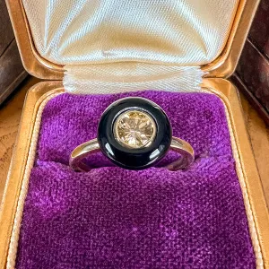 Fancy Yellow Diamond & Black Onyx Ring