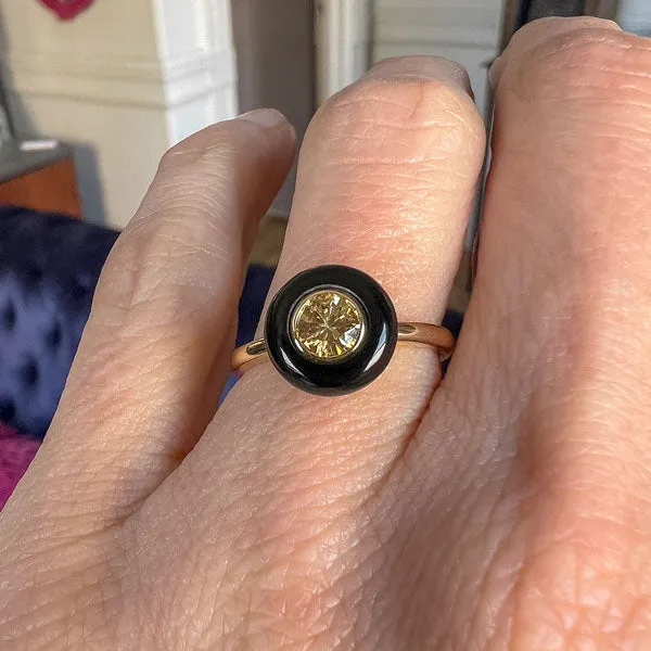 Fancy Yellow Diamond & Black Onyx Ring