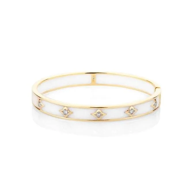 Farah Khan 18K Yellow Gold 8mm Atlas White Ceramic Hinged Bangle