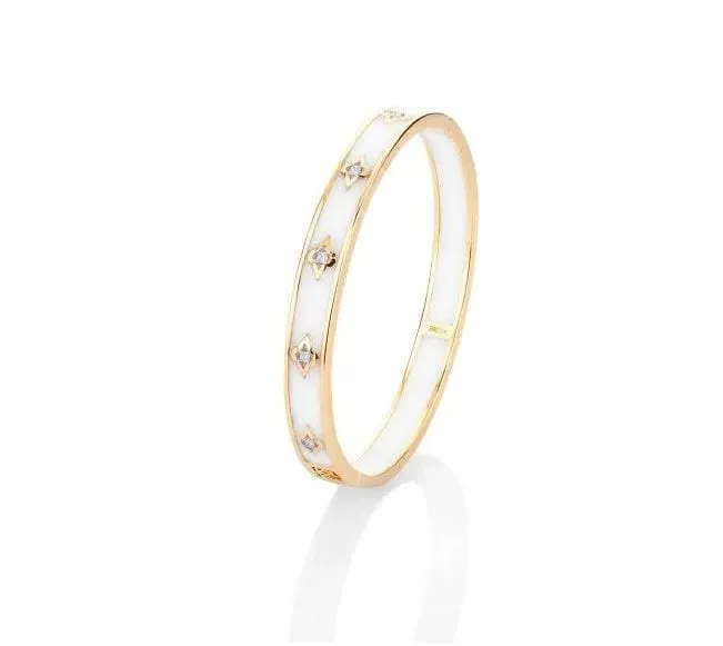 Farah Khan 18K Yellow Gold 8mm Atlas White Ceramic Hinged Bangle