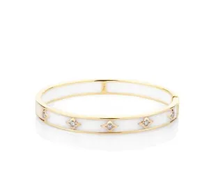 Farah Khan 18K Yellow Gold 8mm Atlas White Ceramic Hinged Bangle