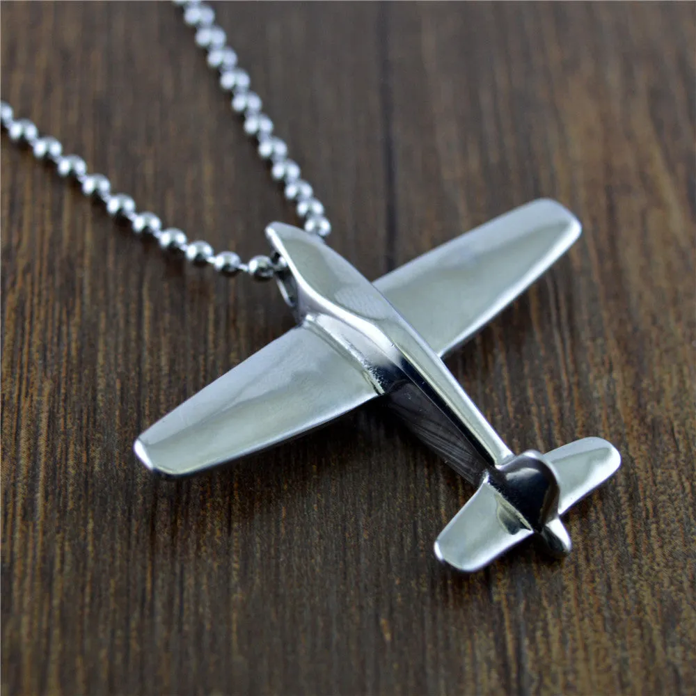 Fashion Stainless Steel Airplane Necklaces Pendant Travel Places Jewelry Beaded Chain 24"