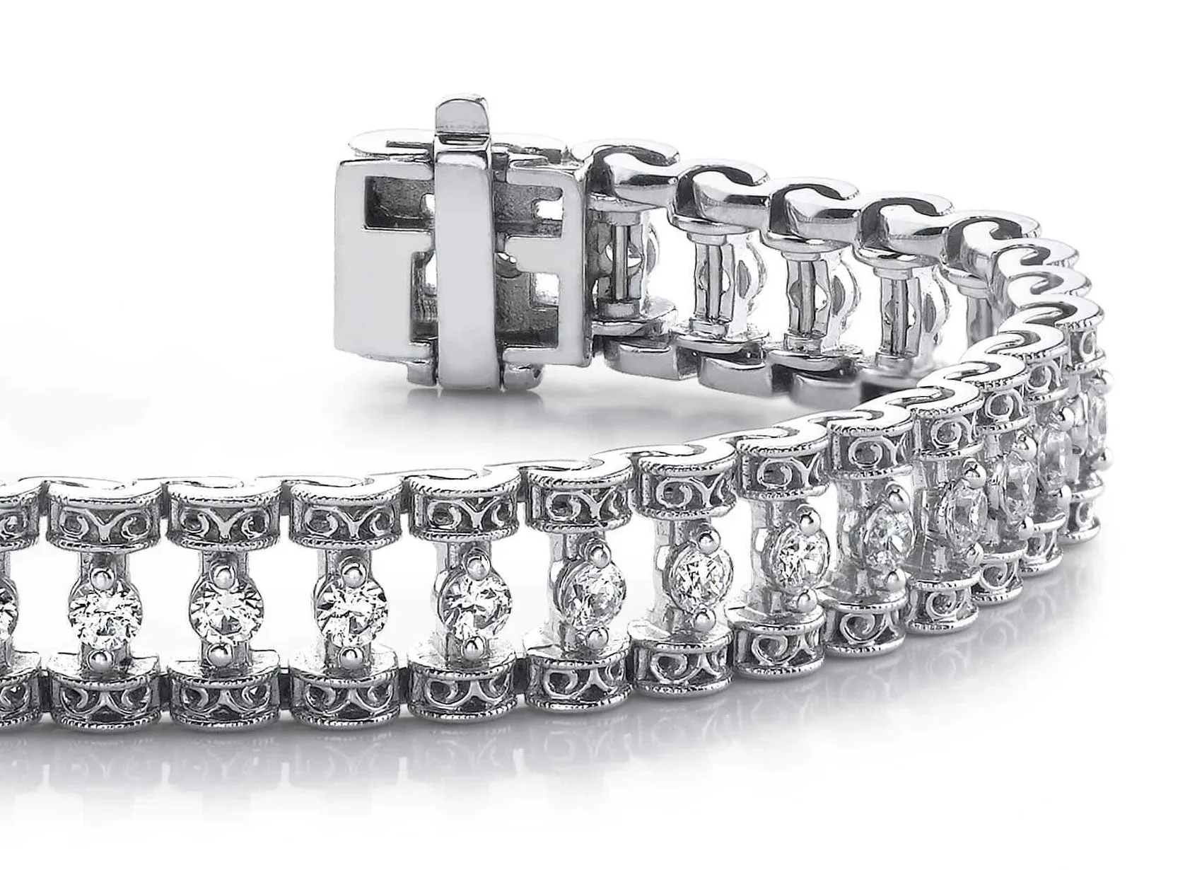 Filigree Diamond Candlestick Diamond Bracelet with 3.99 ct.(finished) 3mm