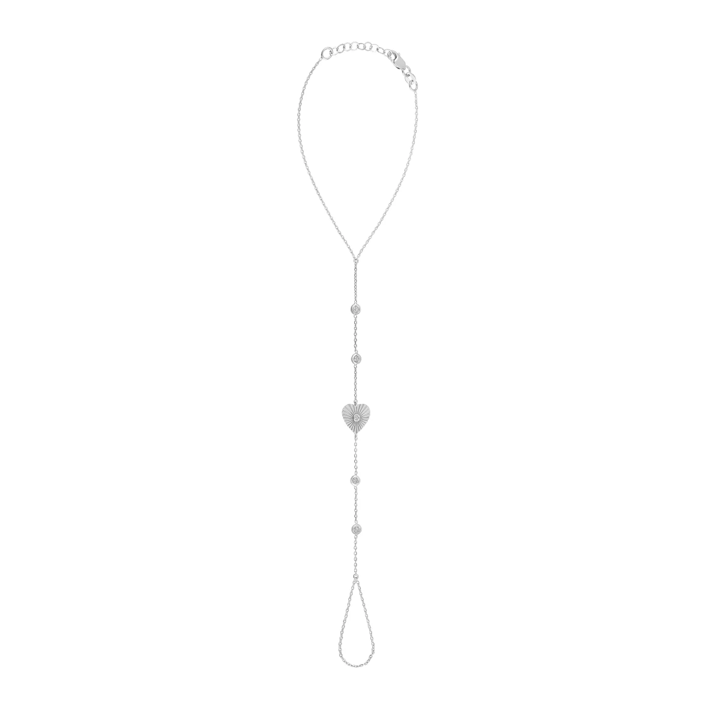 Fluted Heart Multiple Bezels Hand Chain Bracelet