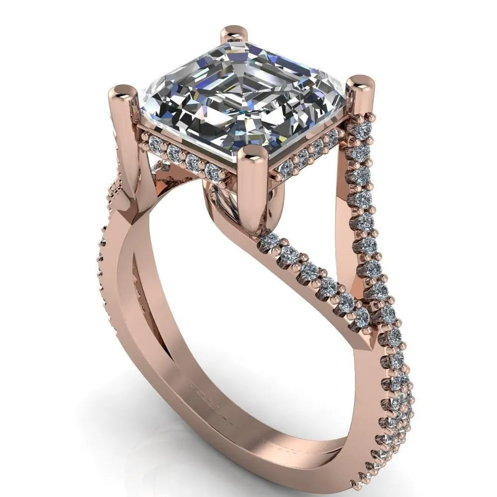Fontaine Asscher Moissanite Diamond Gallery Infinite Shank Prong-Set Ring