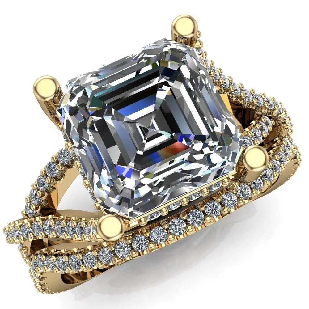 Fontaine Asscher Moissanite Diamond Gallery Infinite Shank Prong-Set Ring