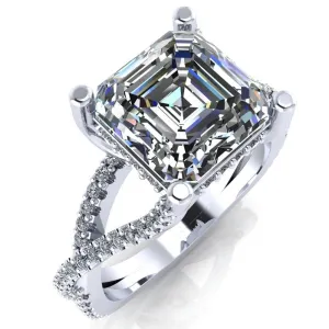 Fontaine Asscher Moissanite Diamond Gallery Infinite Shank Prong-Set Ring