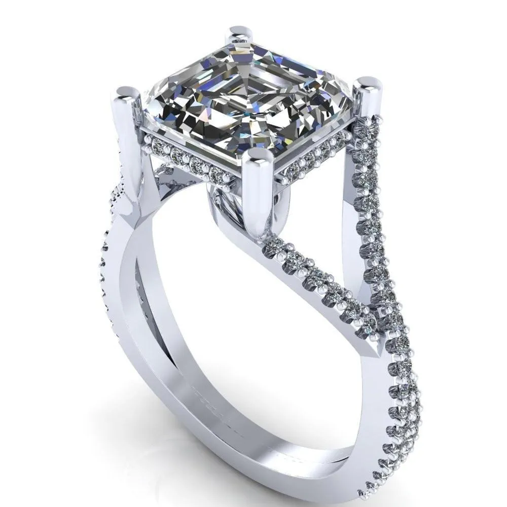 Fontaine Asscher Moissanite Diamond Gallery Infinite Shank Prong-Set Ring