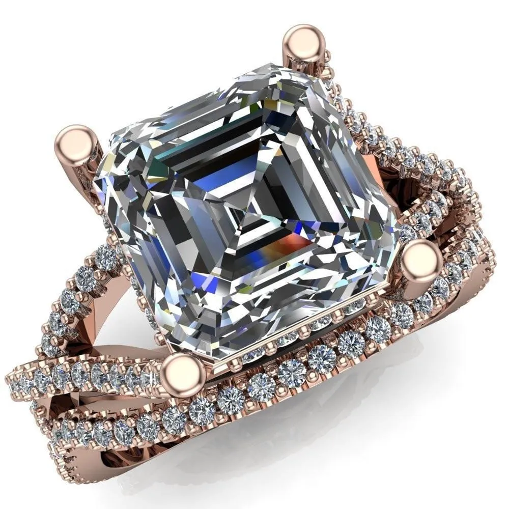 Fontaine Asscher Moissanite Diamond Gallery Infinite Shank Prong-Set Ring
