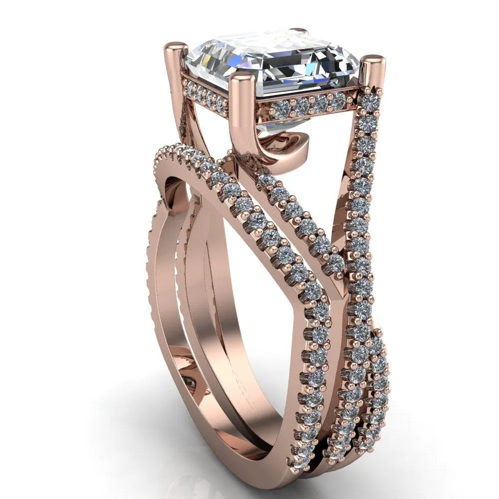 Fontaine Asscher Moissanite Diamond Gallery Infinite Shank Prong-Set Ring
