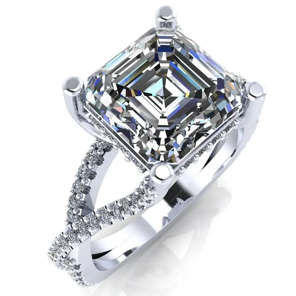 Fontaine Asscher Moissanite Diamond Gallery Infinite Shank Prong-Set Ring