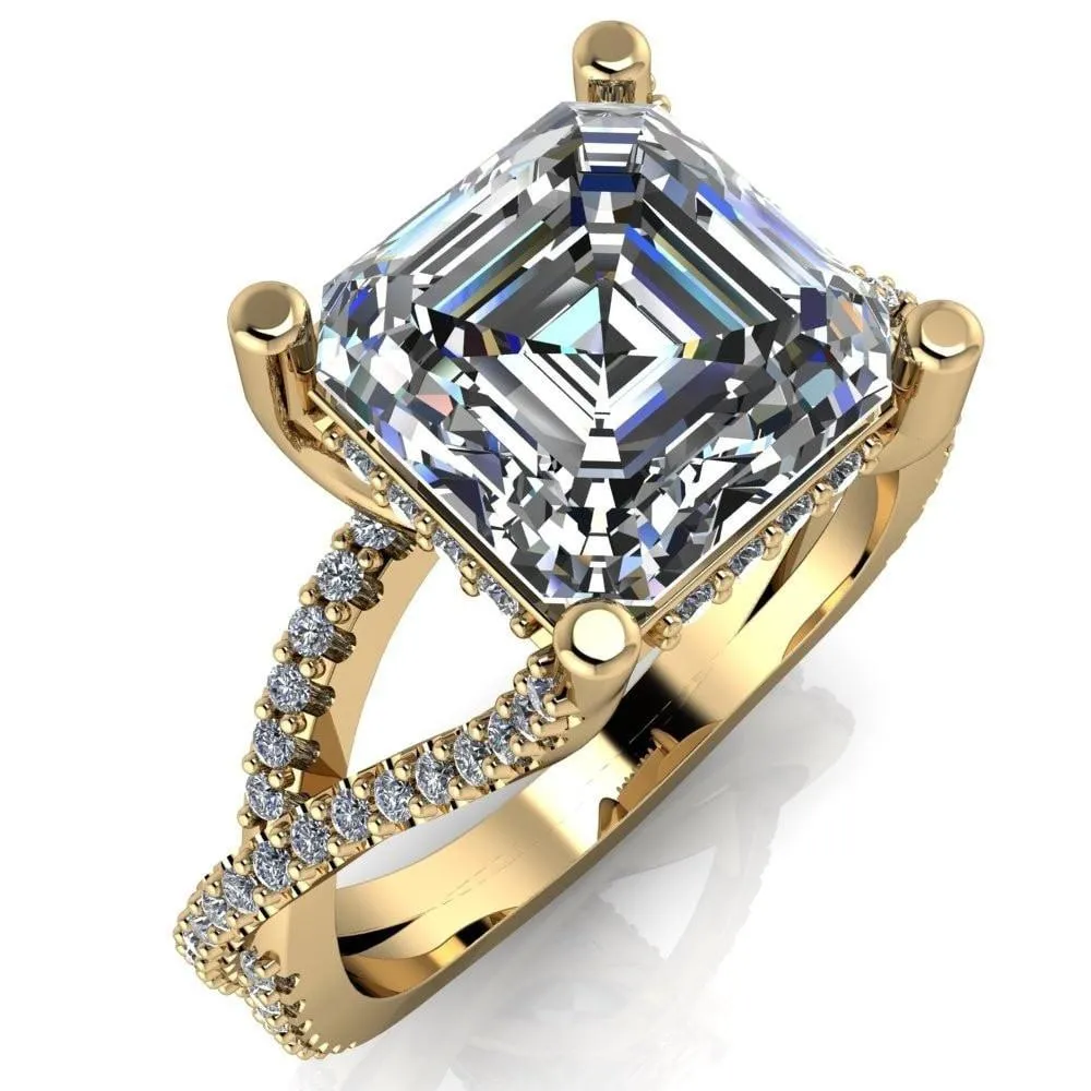 Fontaine Asscher Moissanite Diamond Gallery Infinite Shank Prong-Set Ring