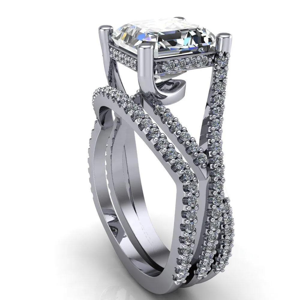 Fontaine Asscher Moissanite Diamond Gallery Infinite Shank Prong-Set Ring