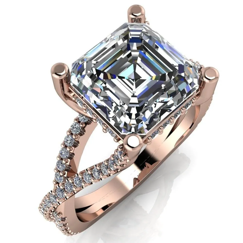 Fontaine Asscher Moissanite Diamond Gallery Infinite Shank Prong-Set Ring