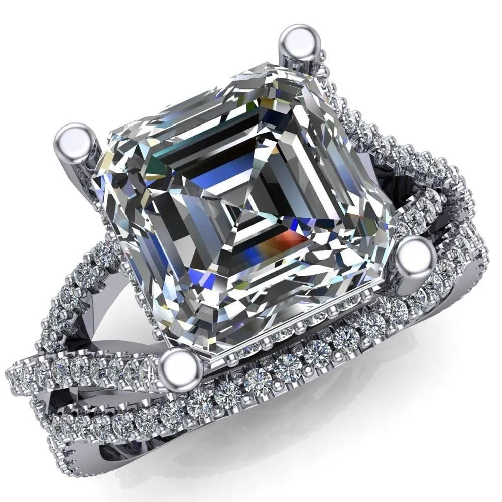 Fontaine Asscher Moissanite Diamond Gallery Infinite Shank Prong-Set Ring
