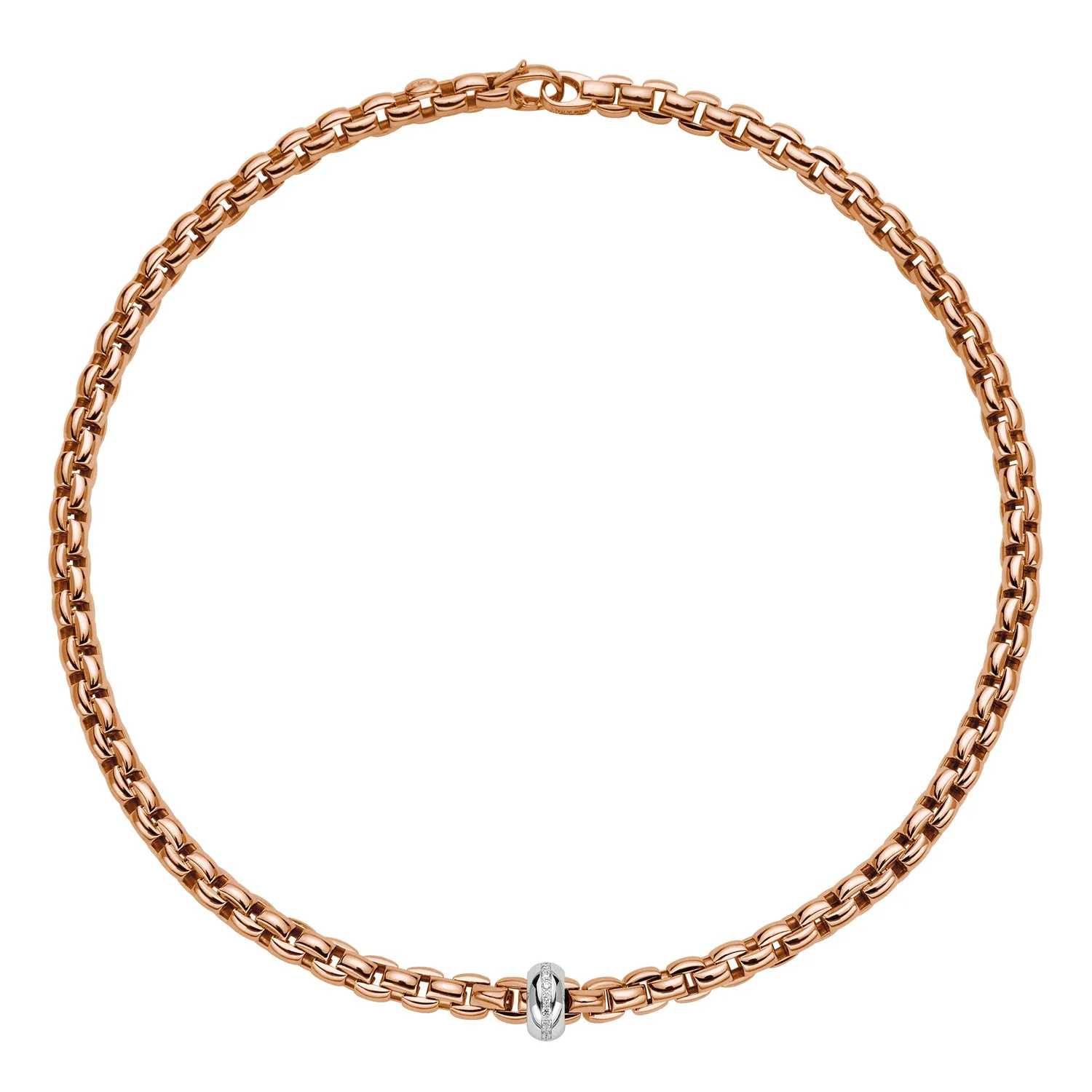 FOPE GIOIELLE ROSE AND WHITE GOLD EKA COLLECTION NECKLACE WITH ONE DIAMOND RONDEL MEASURING 0.18 TOTAL CARAT WEIGHT