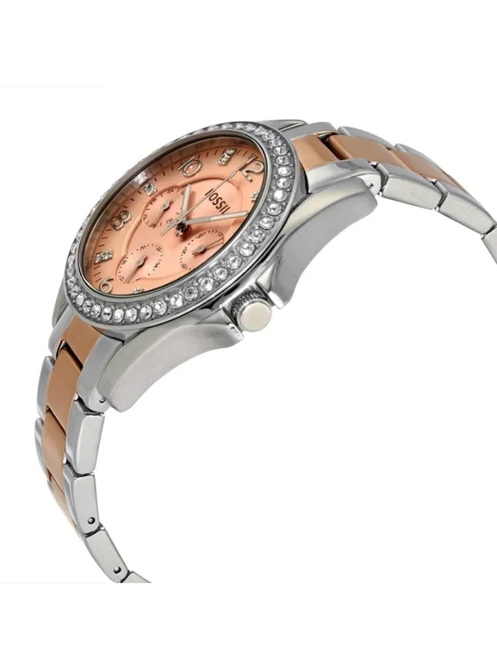 Fossil Riley Rose Gold Dial Ladies Multifunction Watch ES4145