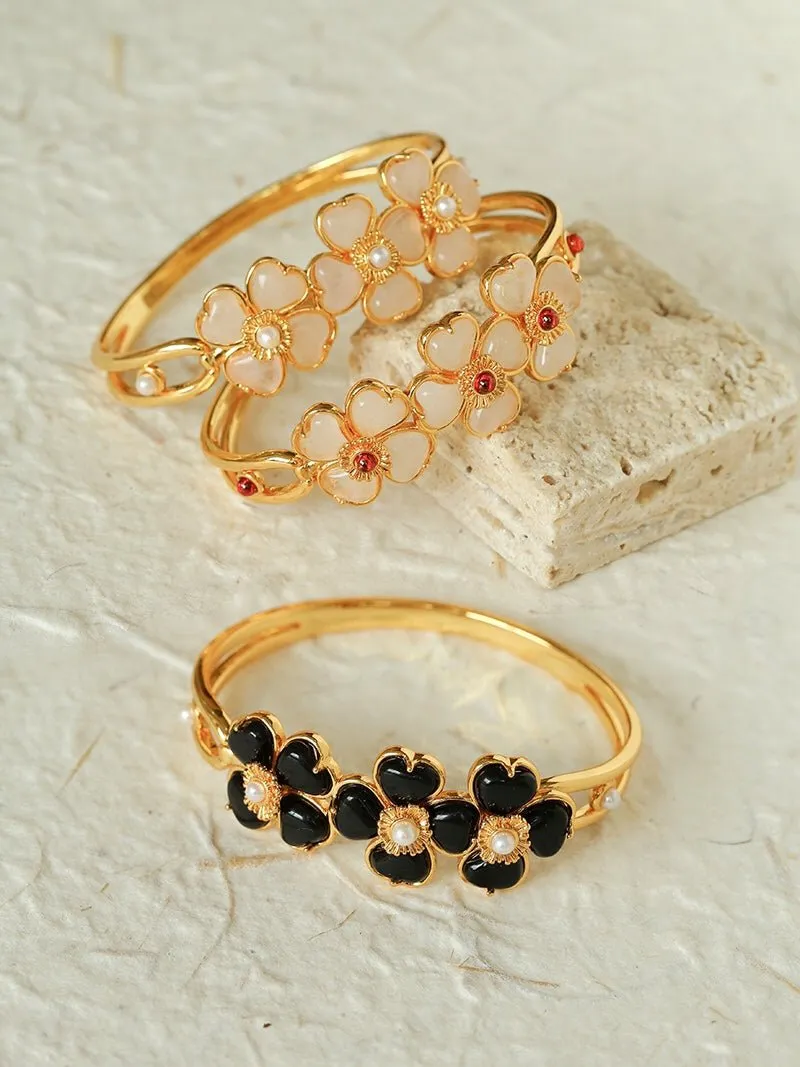 Four-leaf Clover Bangle Bracelets With Black Agate