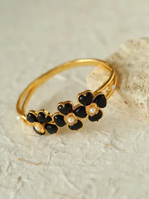 Four-leaf Clover Bangle Bracelets With Black Agate